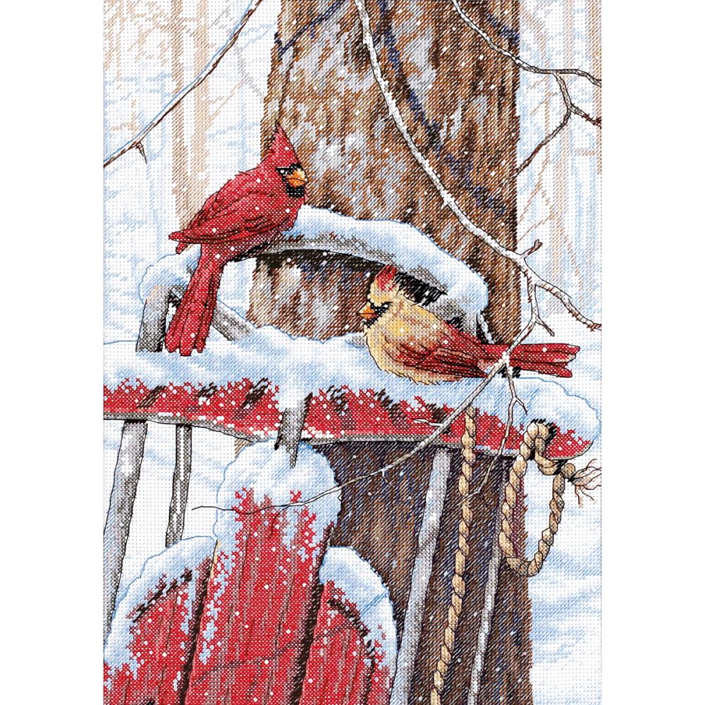 (image for) Cardinals On Sled Counted Cross Stitch Kit